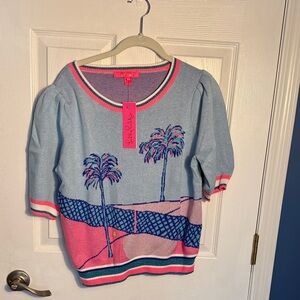 Lilly Pulitzer womens Tropical Blue and Pink Sweater